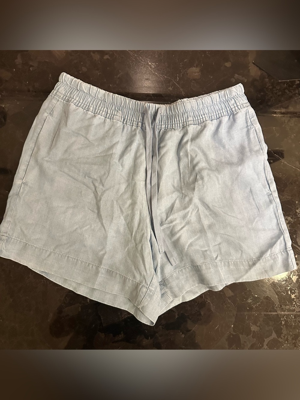 Hilary Radley Light Blue Linen-Blend Drawstring Shorts